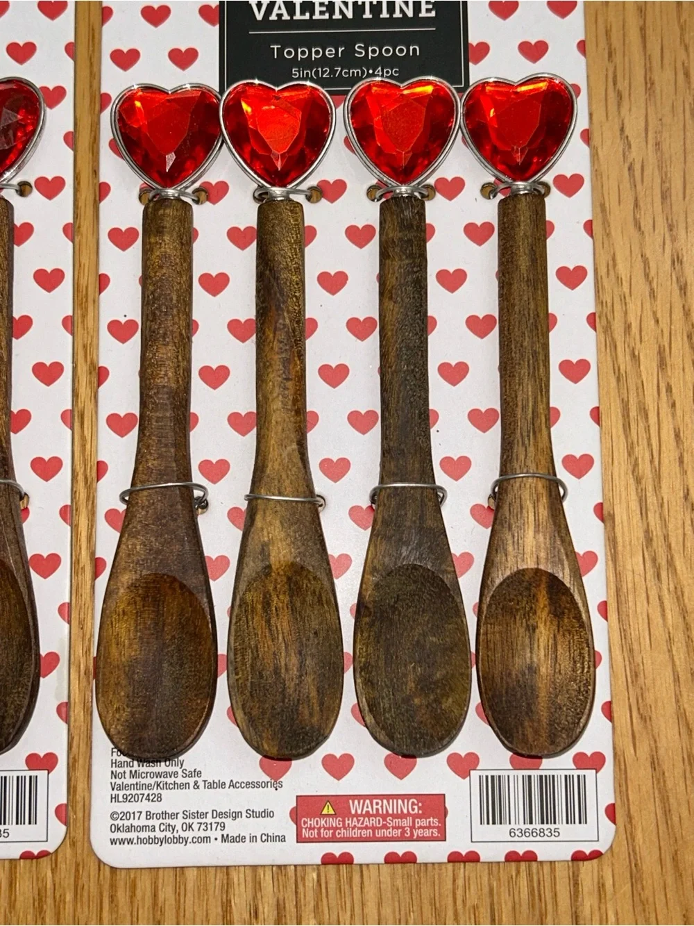 Wooden Spoon Set with Red Heart Toppers - Pack of 8